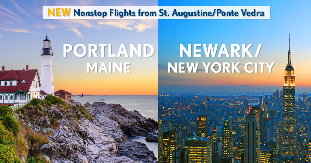 Graphic with images of Portland, Maine, and New York City skyline.